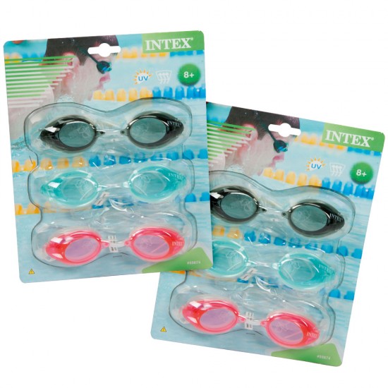 Intex 55674 Anti-Chlorine Sport Swimming Goggles Phthalate-Free Pack of 3