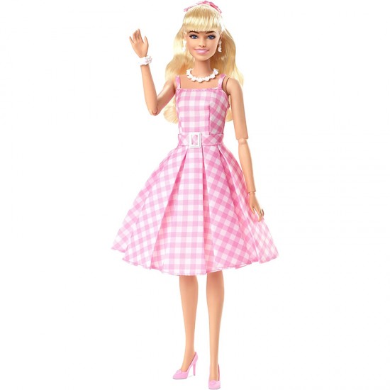 Mattel Barbie Movie Margot Robbie Pink Gingham Dress HPJ96