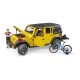 Bruder Jeep Wrangler Rubicon με Ποδήλατο και Αναβάτη 1:16