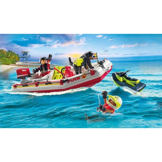 Playmobil Action Heroes Φουσκωτό Σκάφος Πυροσβεστικής με Θαλάσσιο Scooter 71464