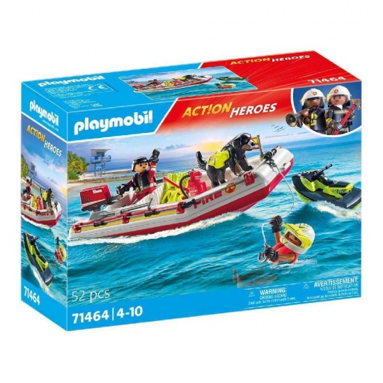 Playmobil Action Heroes Φουσκωτό Σκάφος Πυροσβεστικής με Θαλάσσιο Scooter 71464