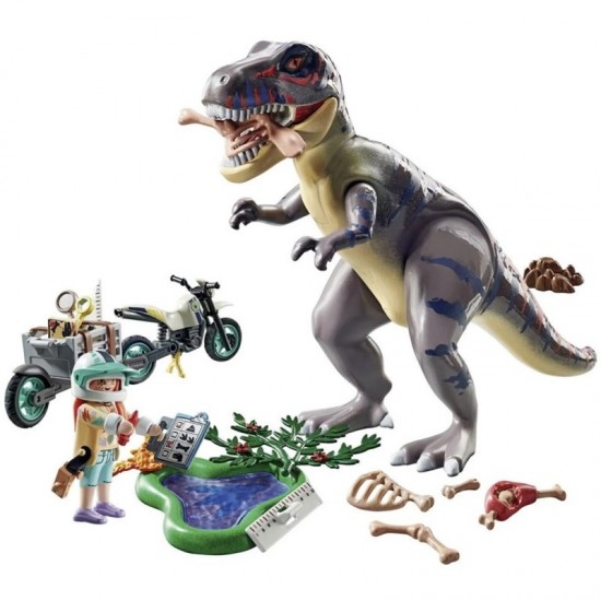 Playmobil Dinos T-Rex και Εξερευνητής με Μοτοσικλέτα 71524