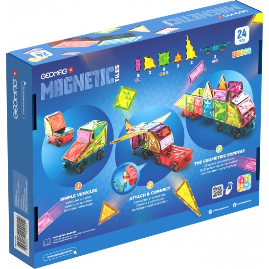 Geomag Magnetic Tiles Gems Vehicles 24pcs.