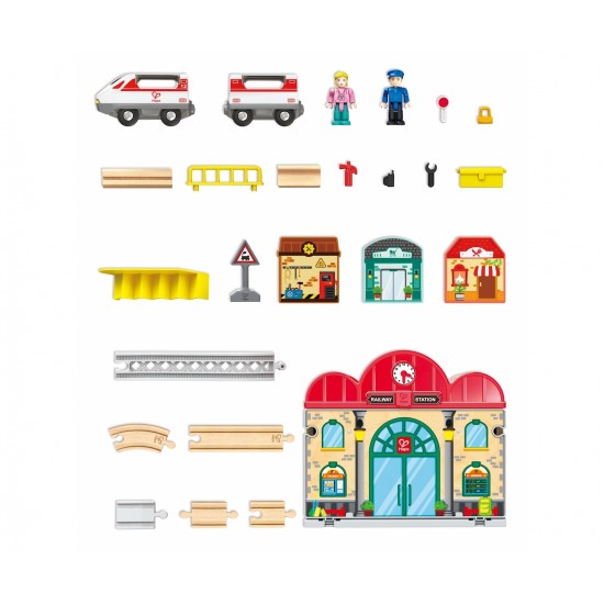 Hape Railway Ξύλινος Σιδηρόδρομος Train Station Set E3877K