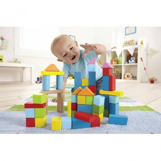 Hape Wooden Blocks (E8247) - Πολύχρωμα Τουβλάκια Σε Κουτί Αποθήκευσης - 101Τεμ.