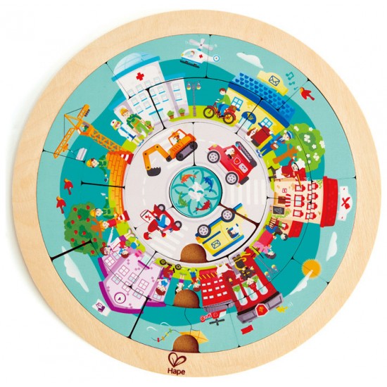 Hape Happy Puzzles Ξύλινο Παζλ Jobs Roundabout Puzzle