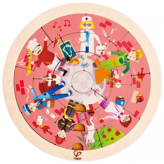 Hape Happy Puzzles Ξύλινο Παζλ Jobs Roundabout Puzzle