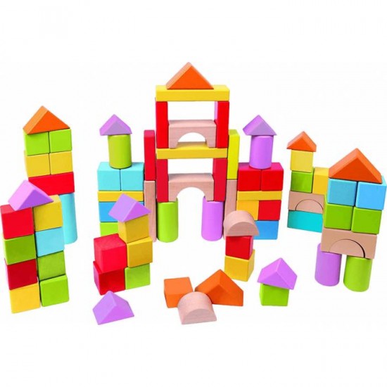 Hape Wooden Blocks (E8247) - Πολύχρωμα Τουβλάκια Σε Κουτί Αποθήκευσης - 101Τεμ.