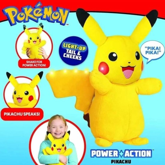 Jazwares Λούτρινο Pikachu Power Action Με Φως Και Ήχο 25cm (JW000025)