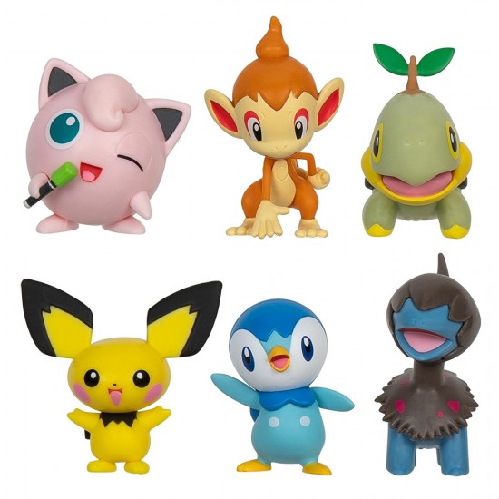 Jazwares Pokemon Φιγούρες 6 Τεμ. Pichu, Piplup, Chimchar, Turtwig, Deino And Jigglypuff