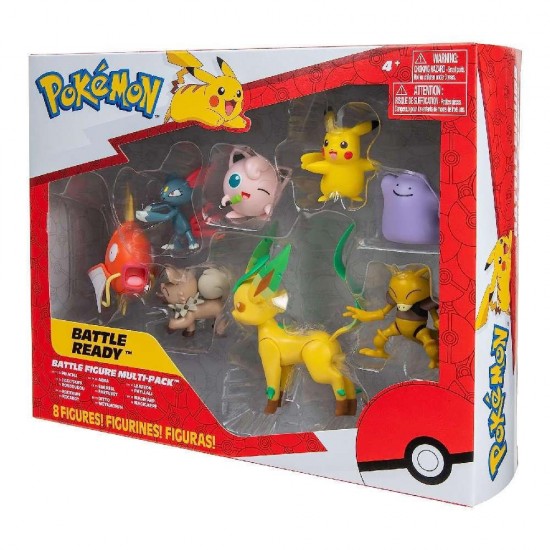 Jazwares Pokemon 8 Figure Battle Pack Pikachu, Pummeluff, Wuffels, Sniebel, Abra, Ditto, Folipurba & Karpador Wave 8 PKW2686