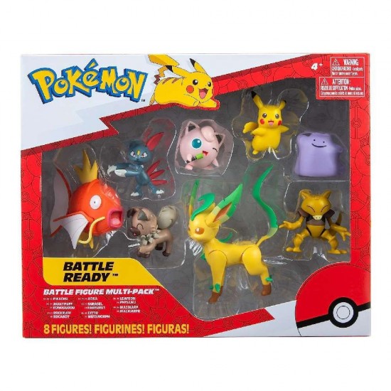 Jazwares Pokemon 8 Figure Battle Pack Pikachu, Pummeluff, Wuffels, Sniebel, Abra, Ditto, Folipurba & Karpador Wave 8 PKW2686