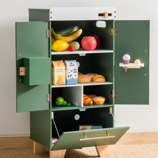 Mysunshine Ξύλινη παιδικo ψυγείο με αξεσουάρ Vintage green