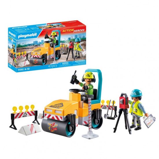 Playmobil Action Heroes Οδοστρωτήρας Και Εργάτες 71751