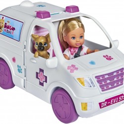 Simba Evi Love Doctor Evi 105733488 2-in-1 Animal Mobile, Evi as Veterinarian, Hinged Car, Veterinary Clinic, with Dog, Cat and Accessories