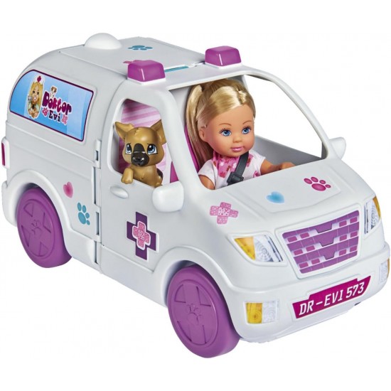 Simba Evi Love Doctor Evi 105733488 2-in-1 Animal Mobile, Evi as Veterinarian, Hinged Car, Veterinary Clinic, with Dog, Cat and Accessories