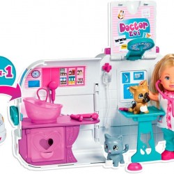 Simba Evi Love Doctor Evi 105733488 2-in-1 Animal Mobile, Evi as Veterinarian, Hinged Car, Veterinary Clinic, with Dog, Cat and Accessories